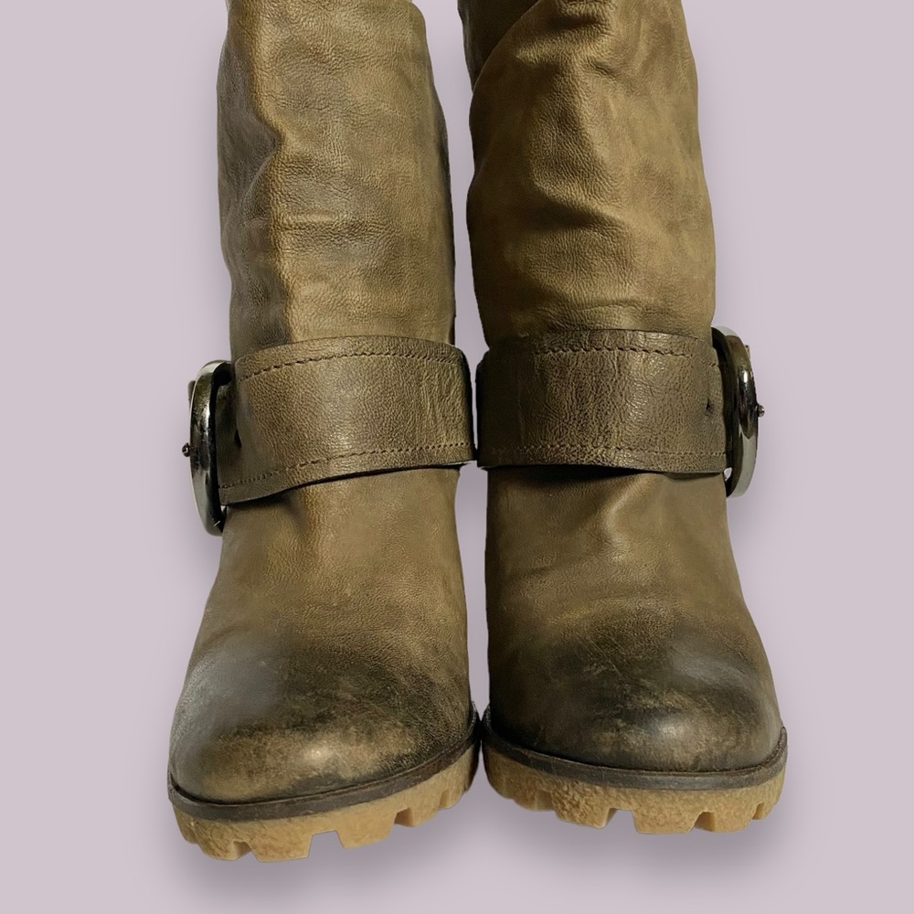 Kennel & Schmenger Olive Green Leather Wedge Slouch Mid Calf Boots SZ 40 / 9 - Picture 11 of 13